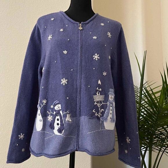 CROFF & BARROW Women's Vintage Purple Christmas Sweater with Buttons size PL - Picture 1 of 10